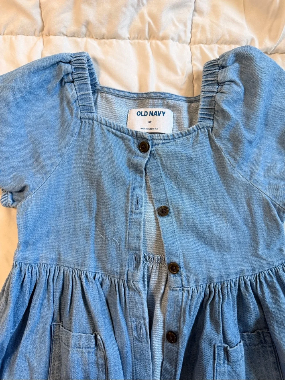 Old Navy Light Denim Blue Button-Front Kids Dress
